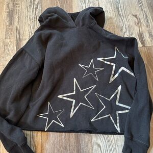 S/M Black Cropped Hoodie with Silver Star Design